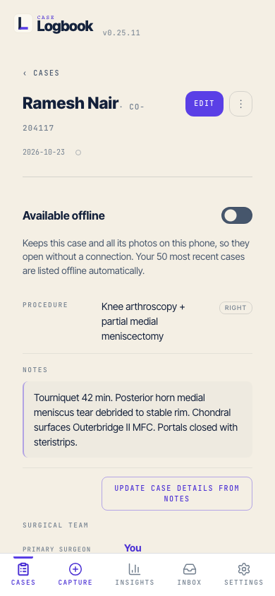 A single case record on a phone